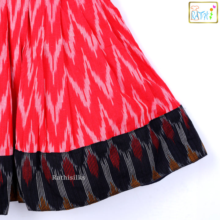Vibrant Red and Black Ikat Print Frock