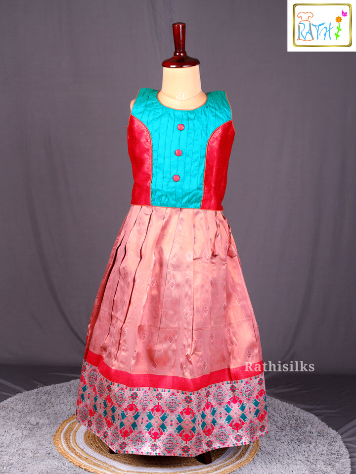 Teal & Red Silk Blend Pavadai Sattai