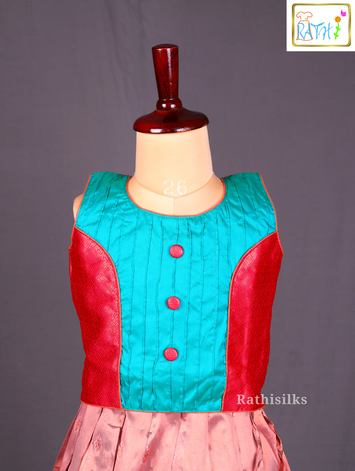 Teal & Red Silk Blend Pavadai Sattai