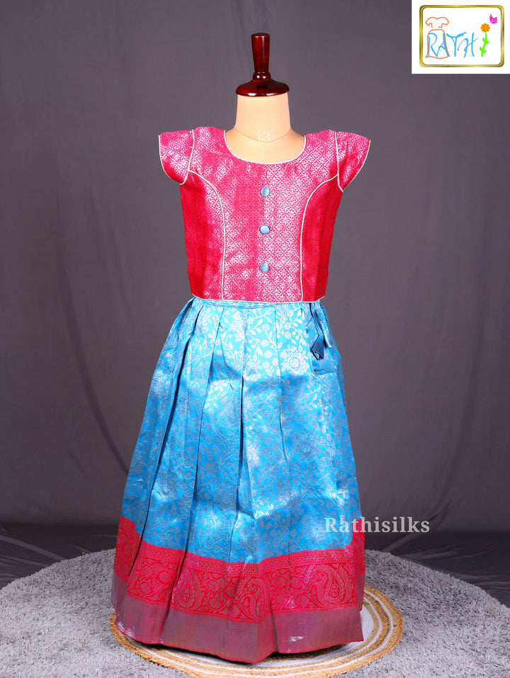 Rani Pink & Bright Blue Silk Pavadai Sattai
