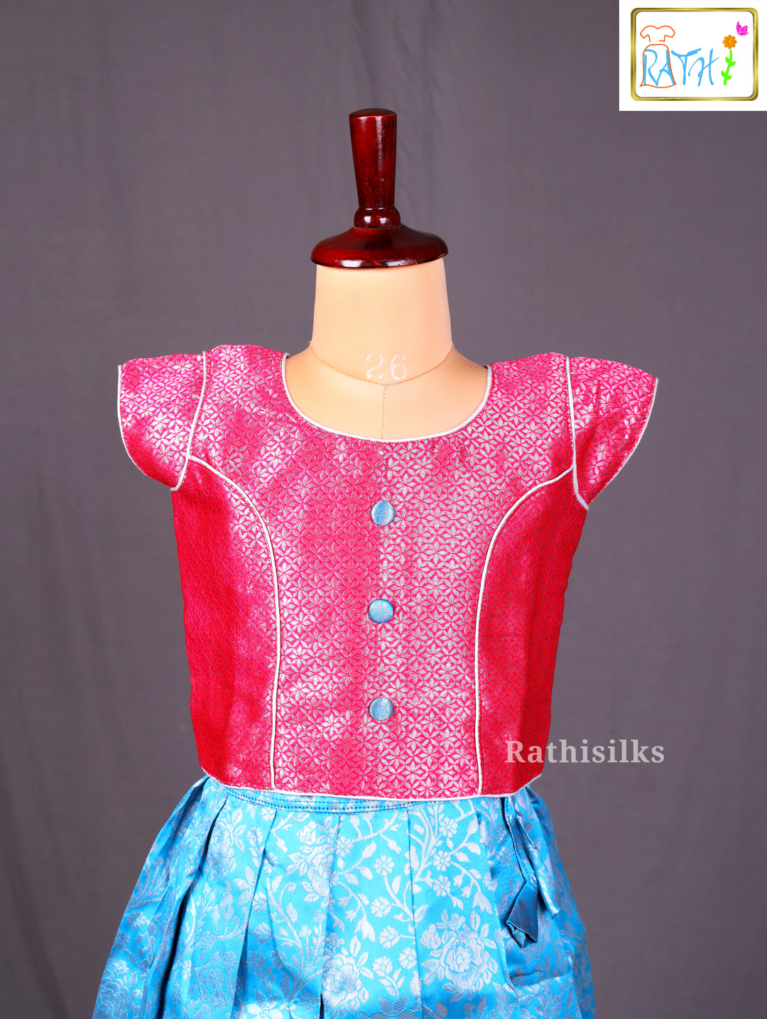 Rani Pink & Bright Blue Silk Pavadai Sattai