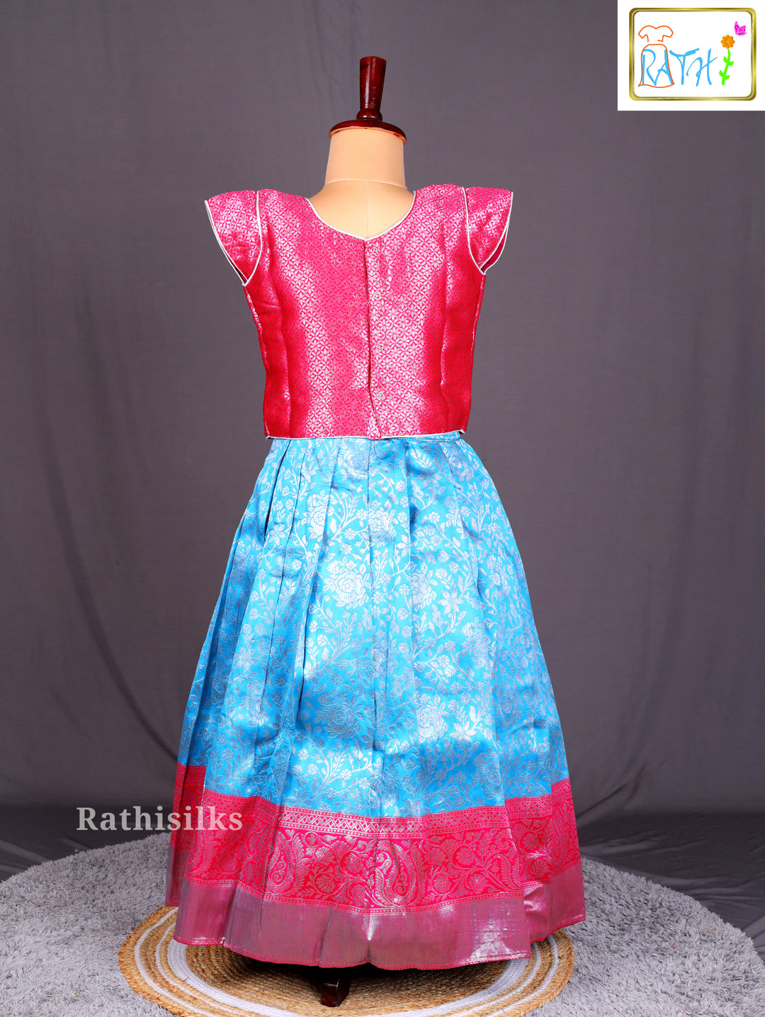 Rani Pink & Bright Blue Silk Pavadai Sattai