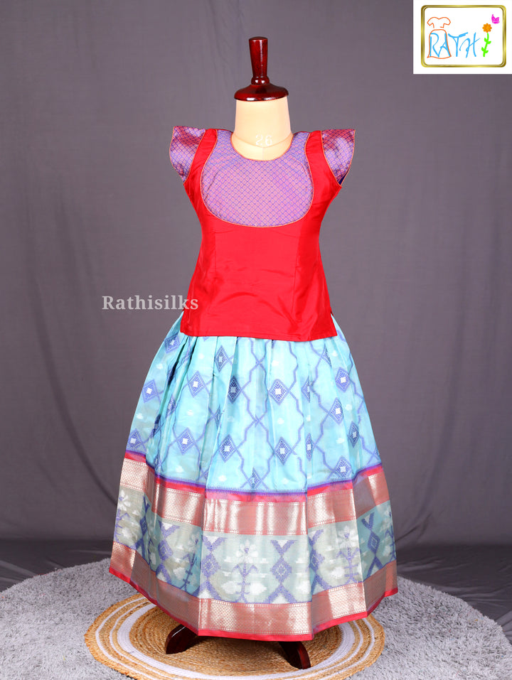 Vibrant Red & Aqua Pavadai Sattai