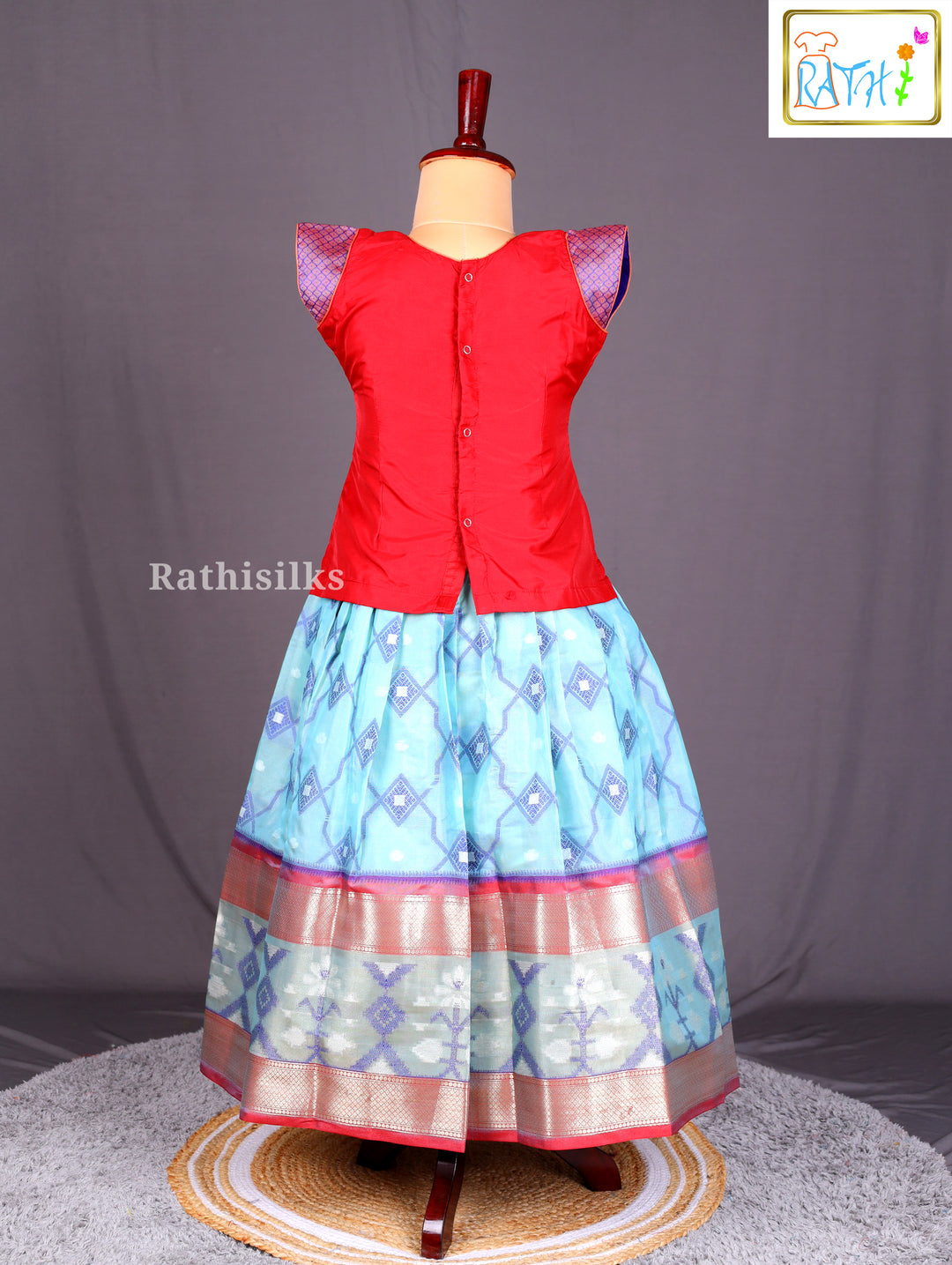 Vibrant Red & Aqua Pavadai Sattai