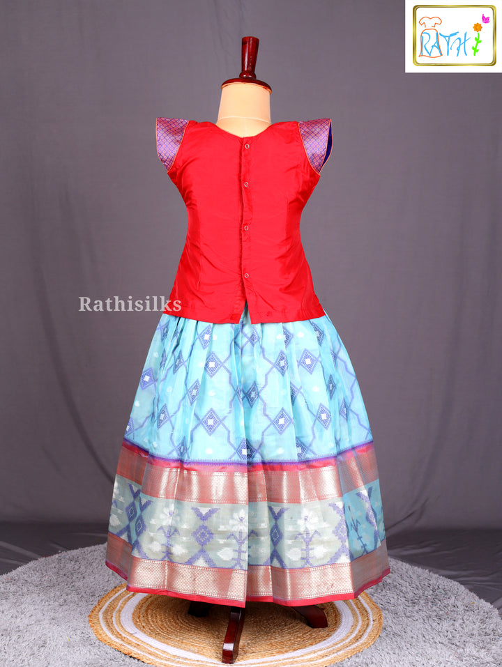 Vibrant Red & Aqua Pavadai Sattai