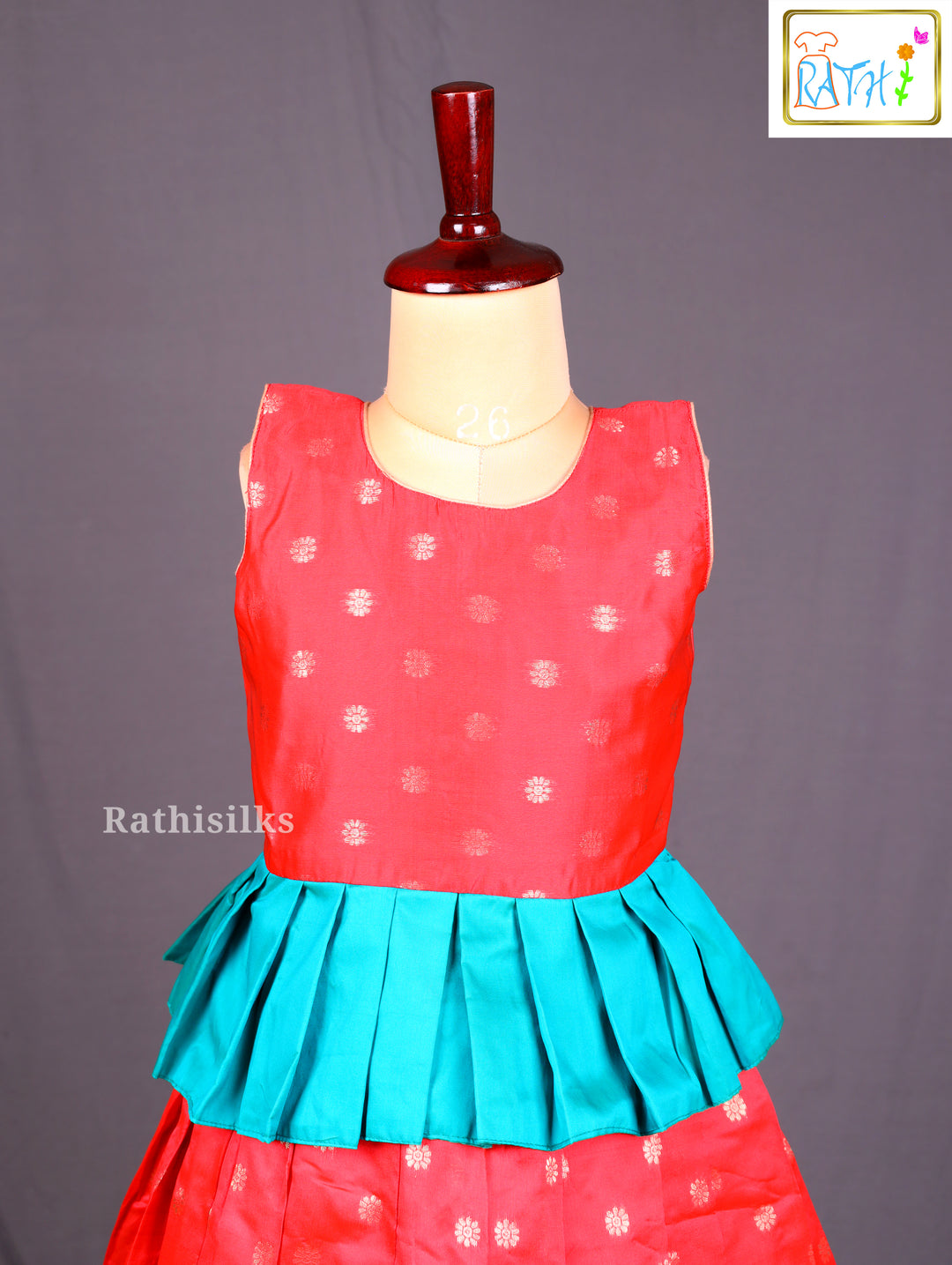 Coral & Teal Art Silk Pavadai Sattai
