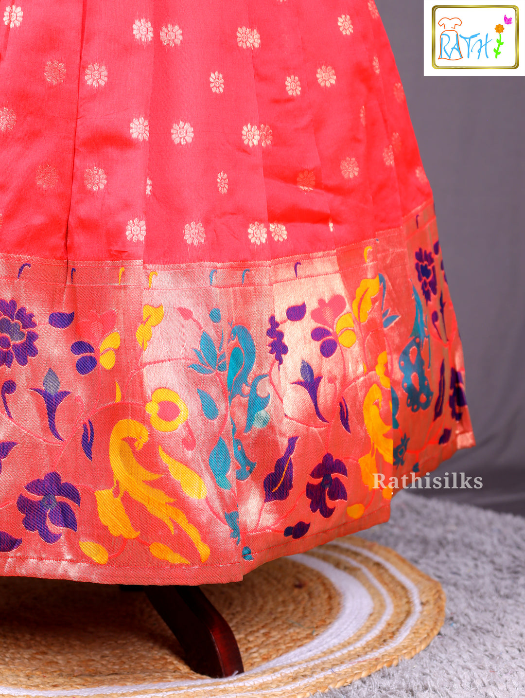 Coral & Teal Art Silk Pavadai Sattai