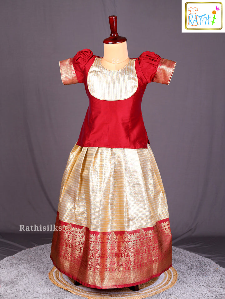 Classic Red & Gold Art Silk Pavadai Sattai