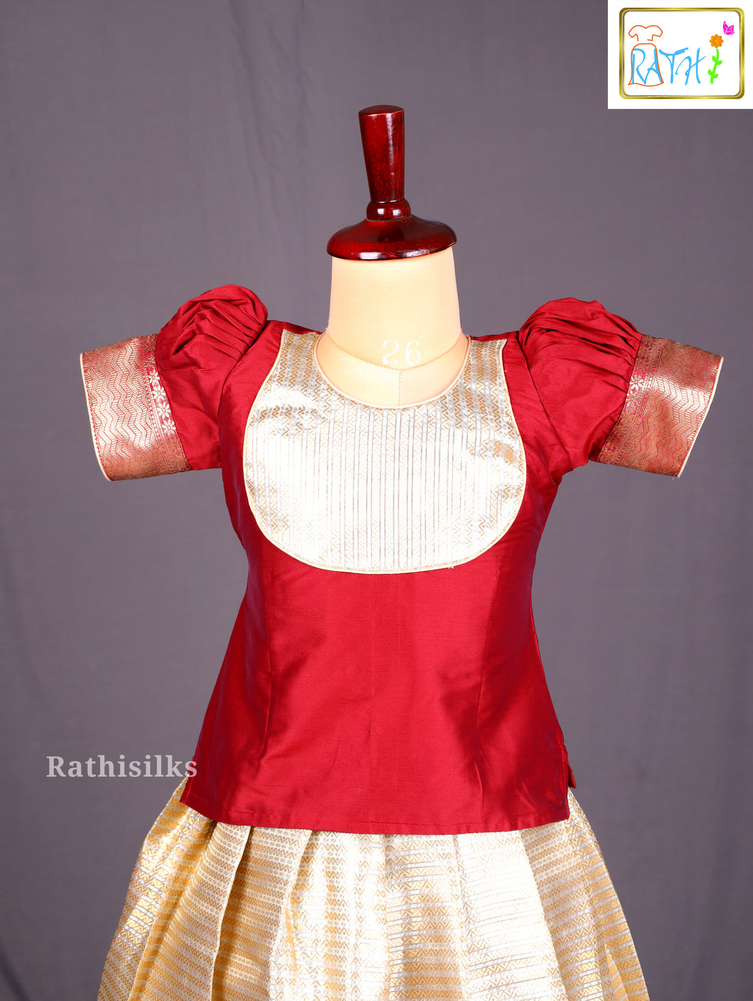 Classic Red & Gold Art Silk Pavadai Sattai