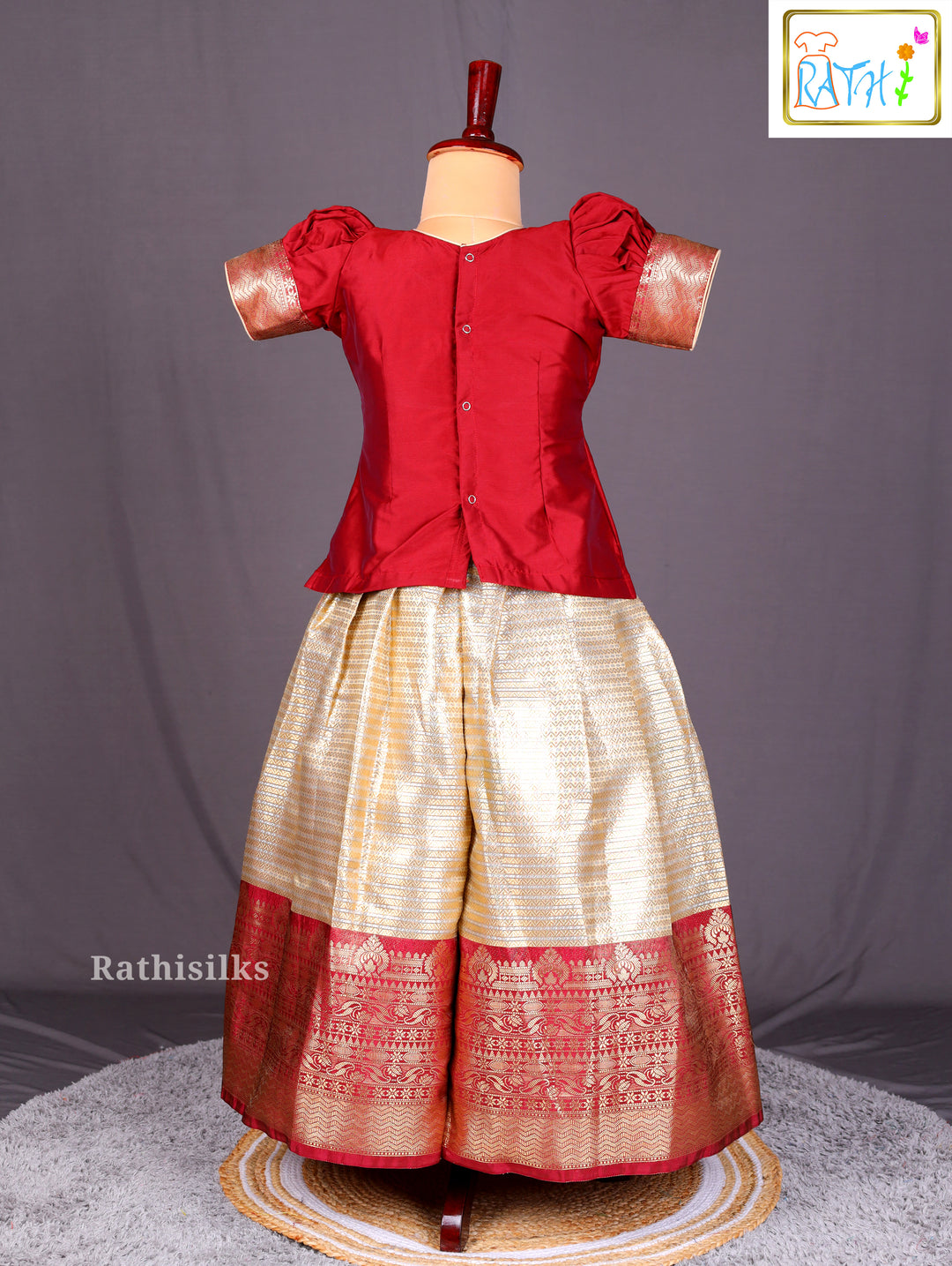 Classic Red & Gold Art Silk Pavadai Sattai