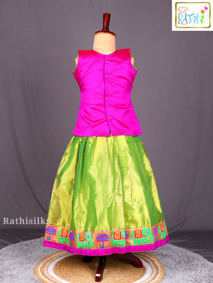 Rani Pink & Parrot Green Pavadai Sattai