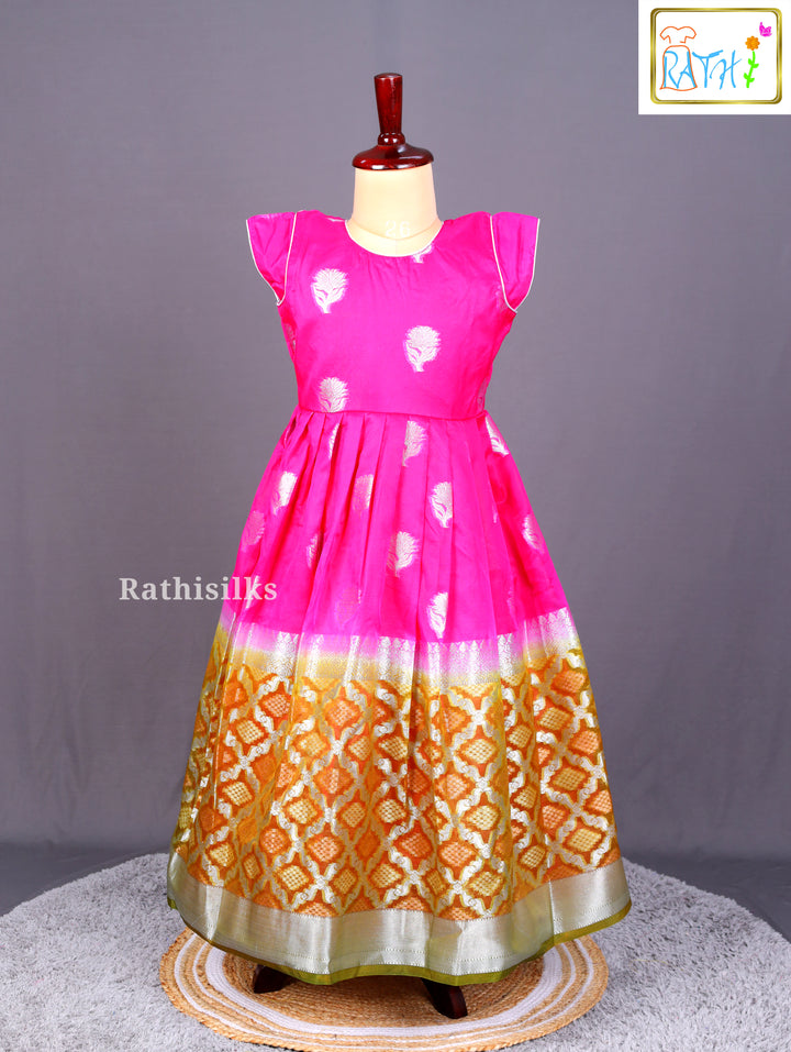 Rani Pink and Gold Brocade Long Ethnic Frock