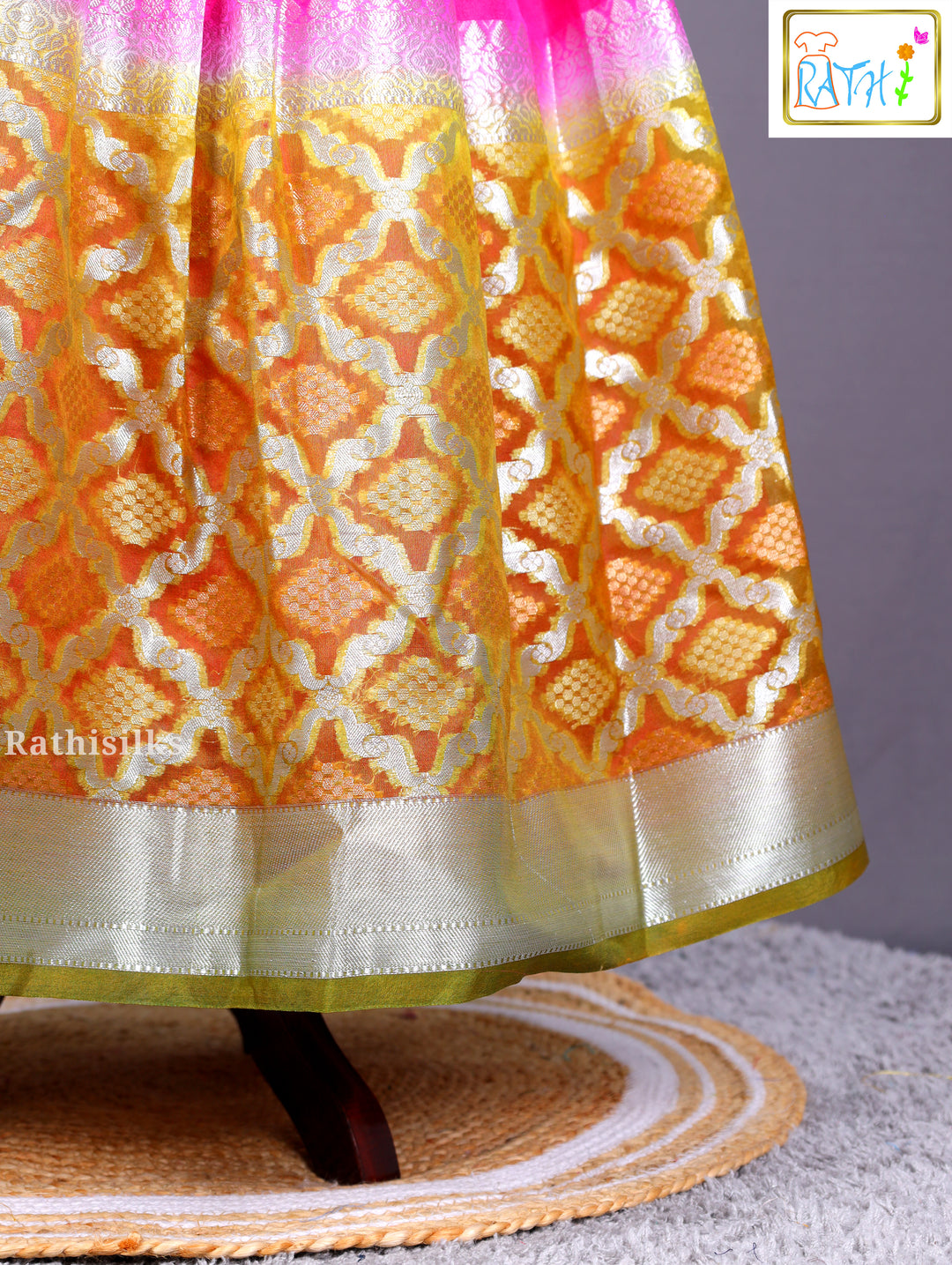 Rani Pink and Gold Brocade Long Ethnic Frock