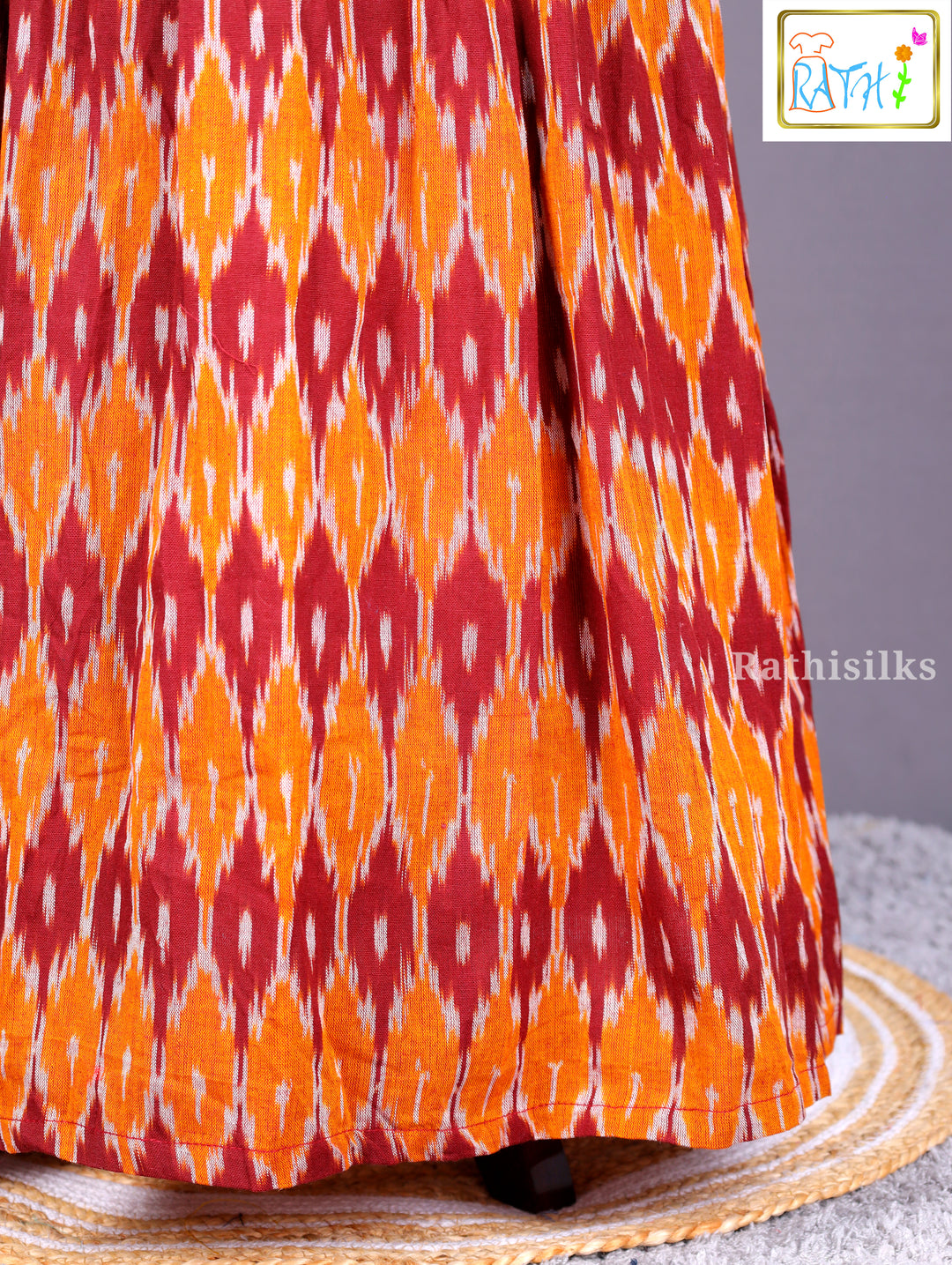 Orange and Maroon Ikat Long Frock