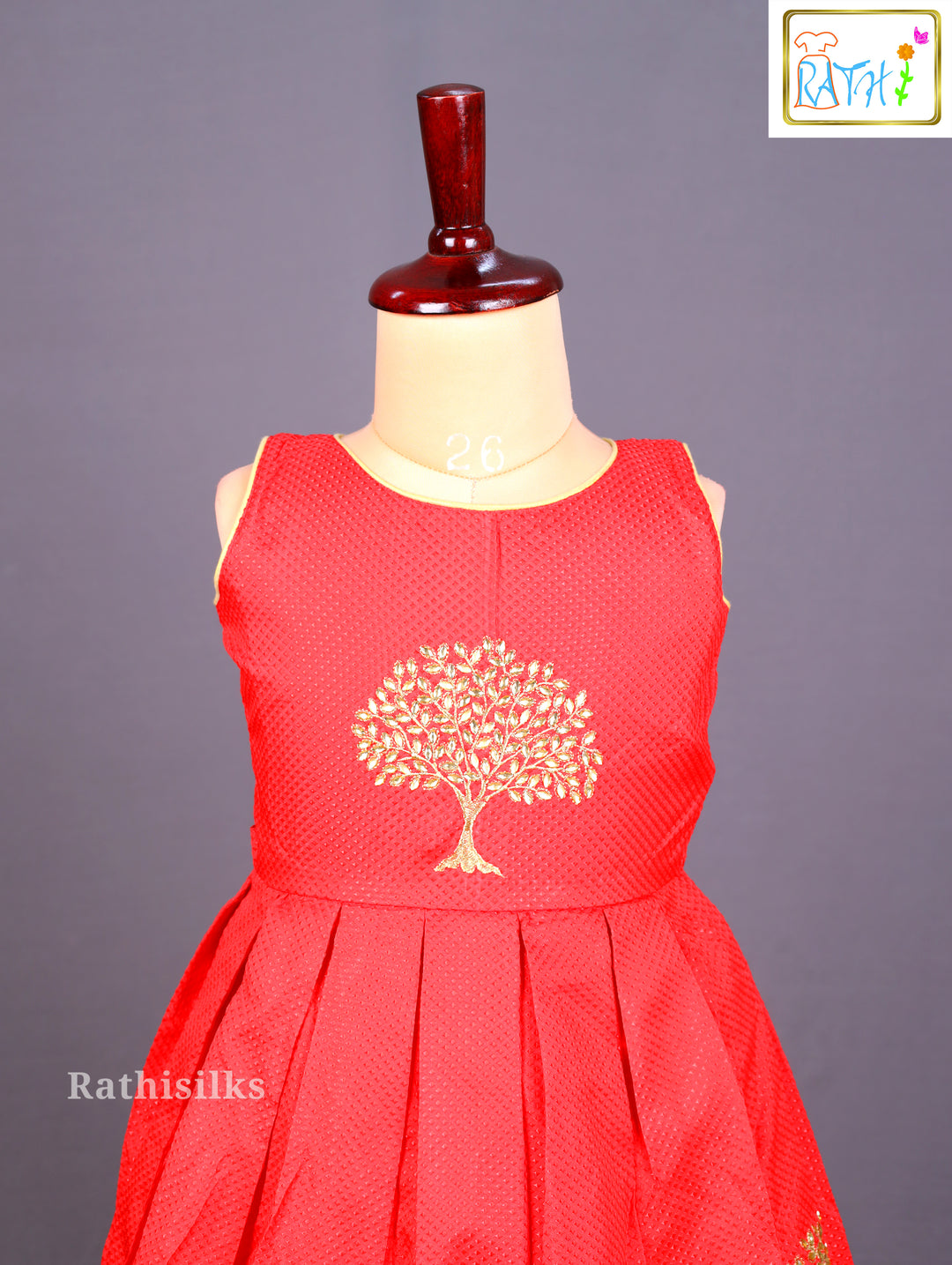 Red and Gold Tree Motif Long Frock