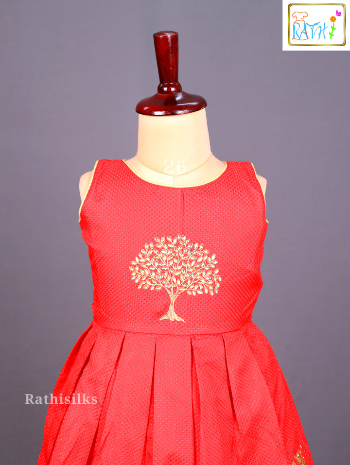Red and Gold Tree Motif Long Frock