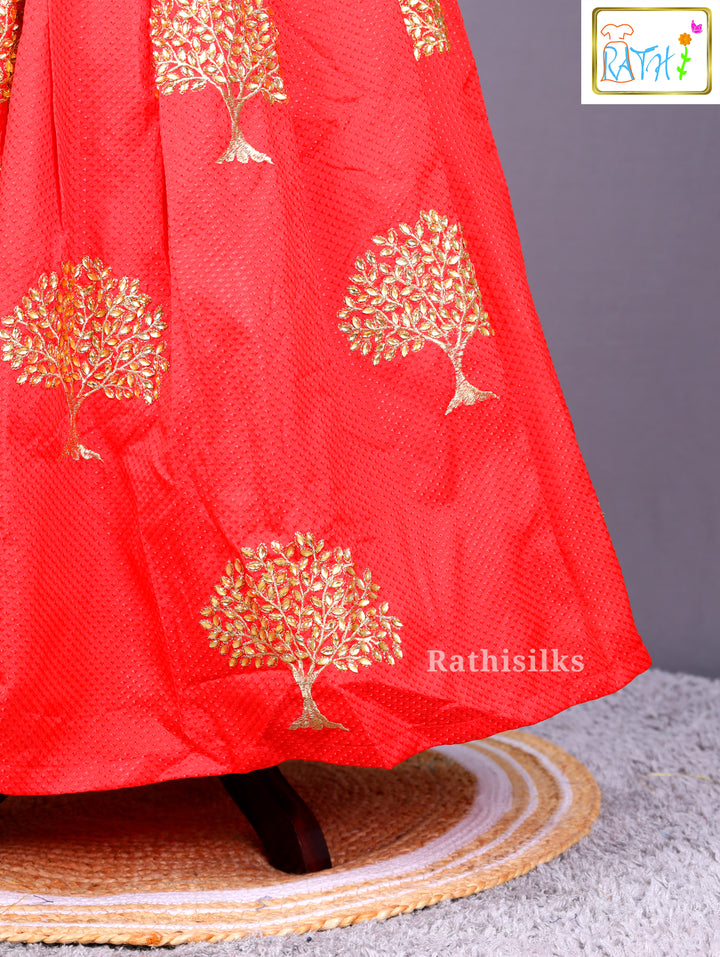 Red and Gold Tree Motif Long Frock