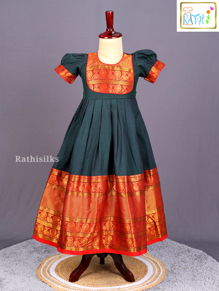 Narayanpet Style Royal Blue and Gold Woven Frock