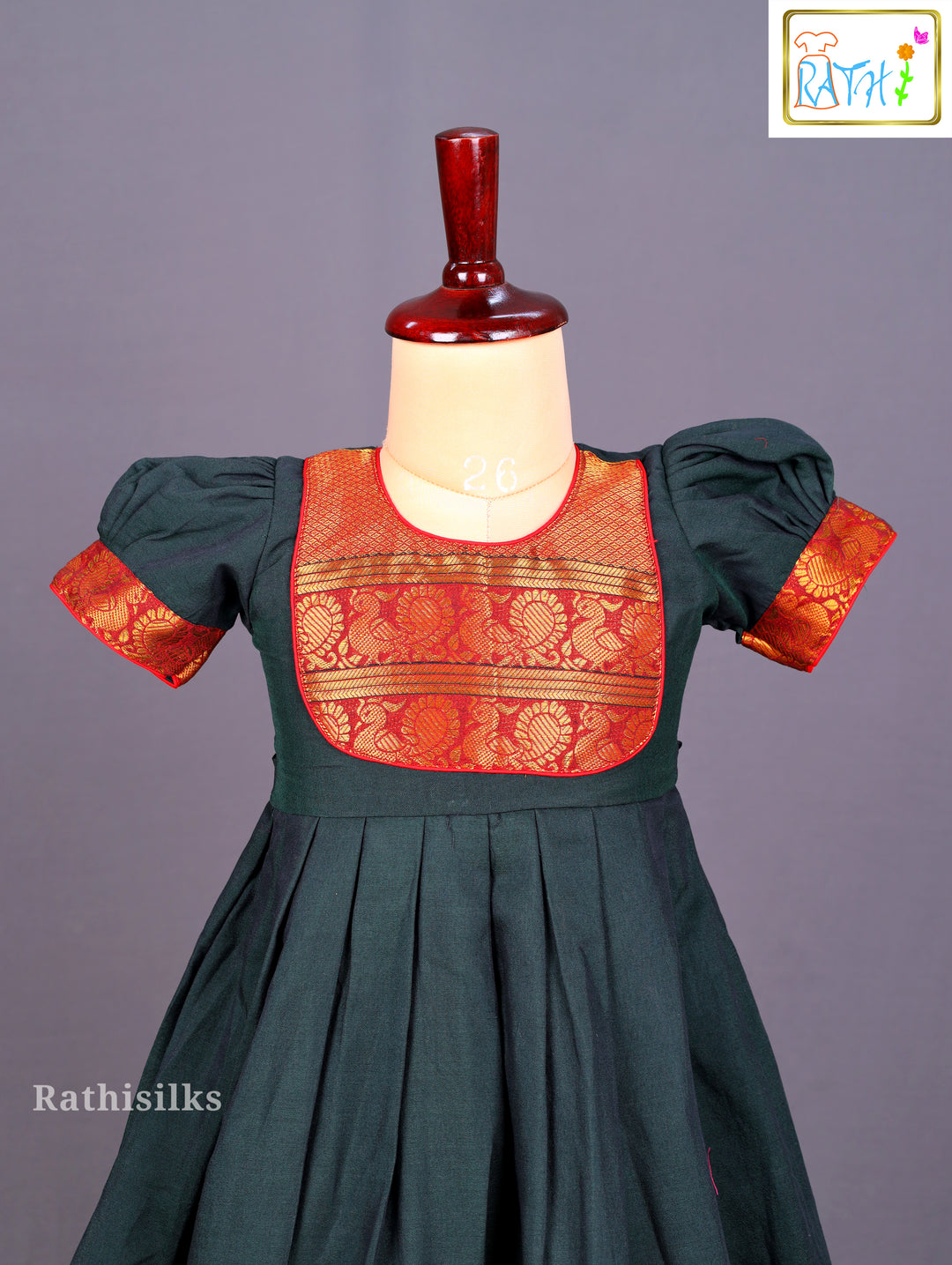 Narayanpet Style Royal Blue and Gold Woven Frock