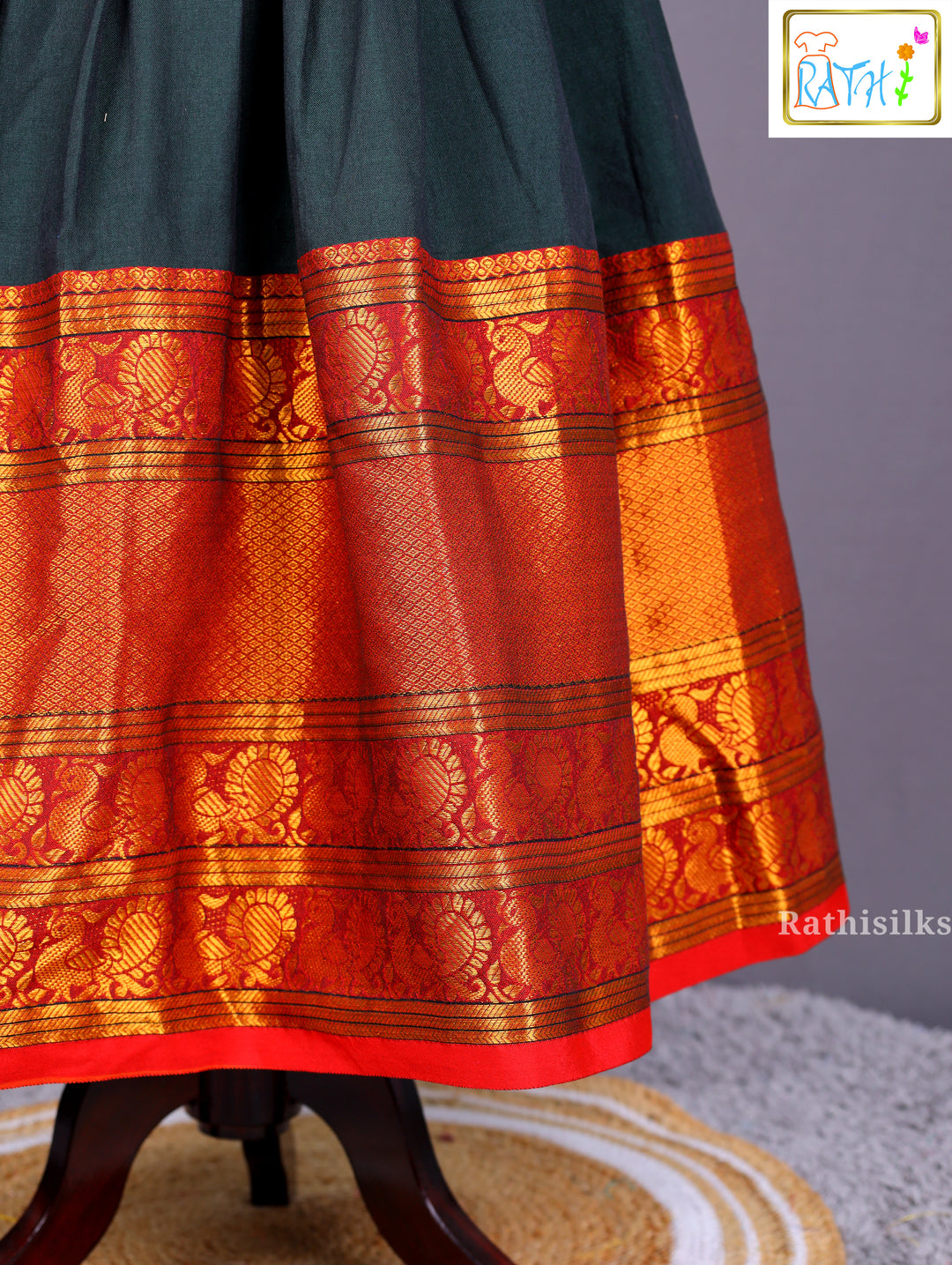 Narayanpet Style Royal Blue and Gold Woven Frock