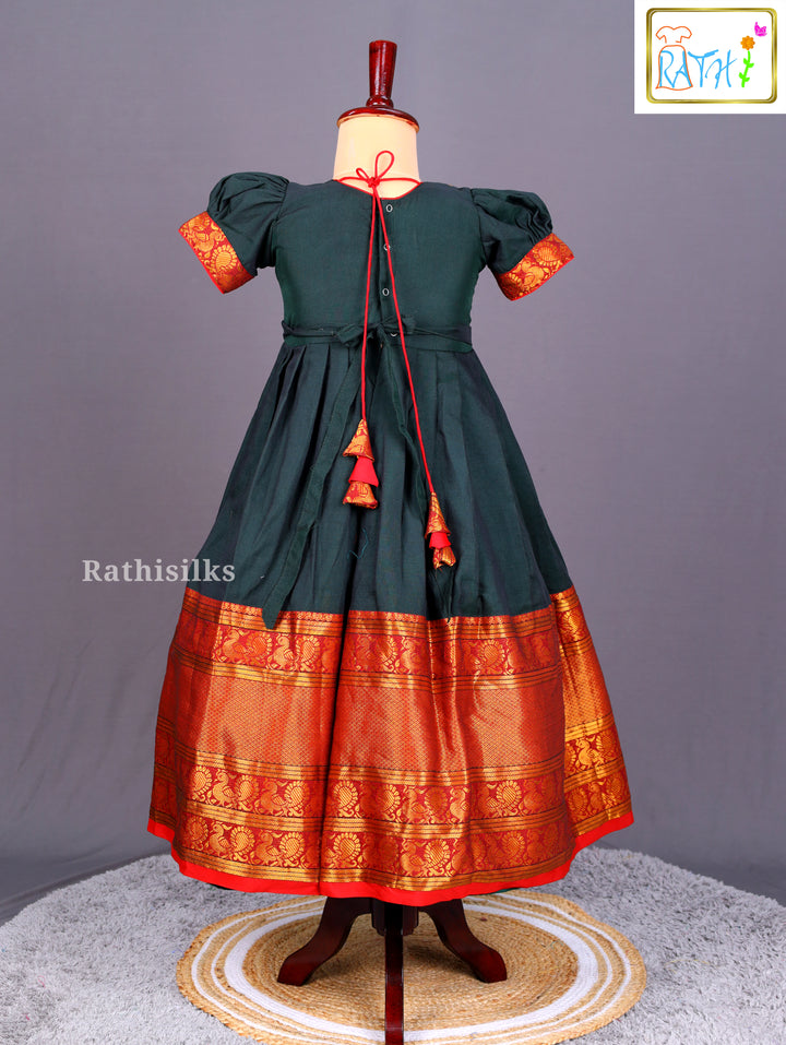 Narayanpet Style Royal Blue and Gold Woven Frock