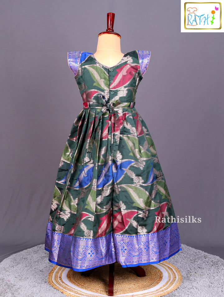 Bottle Green and Metallic Brocade Ethnic Frock
