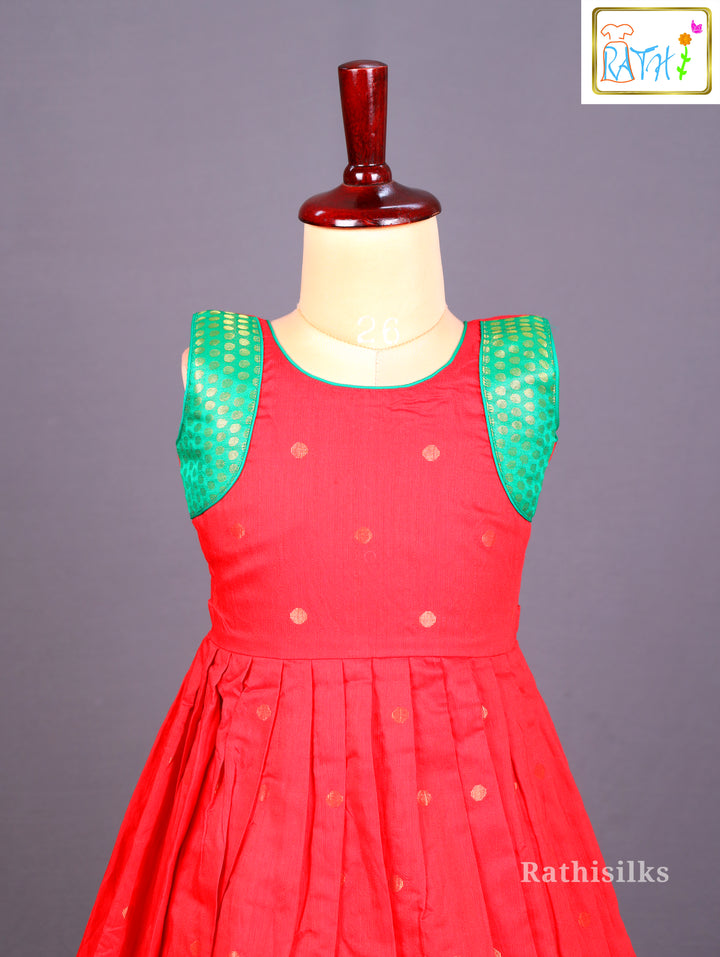 Festive Red and Green Brocade Long Frock