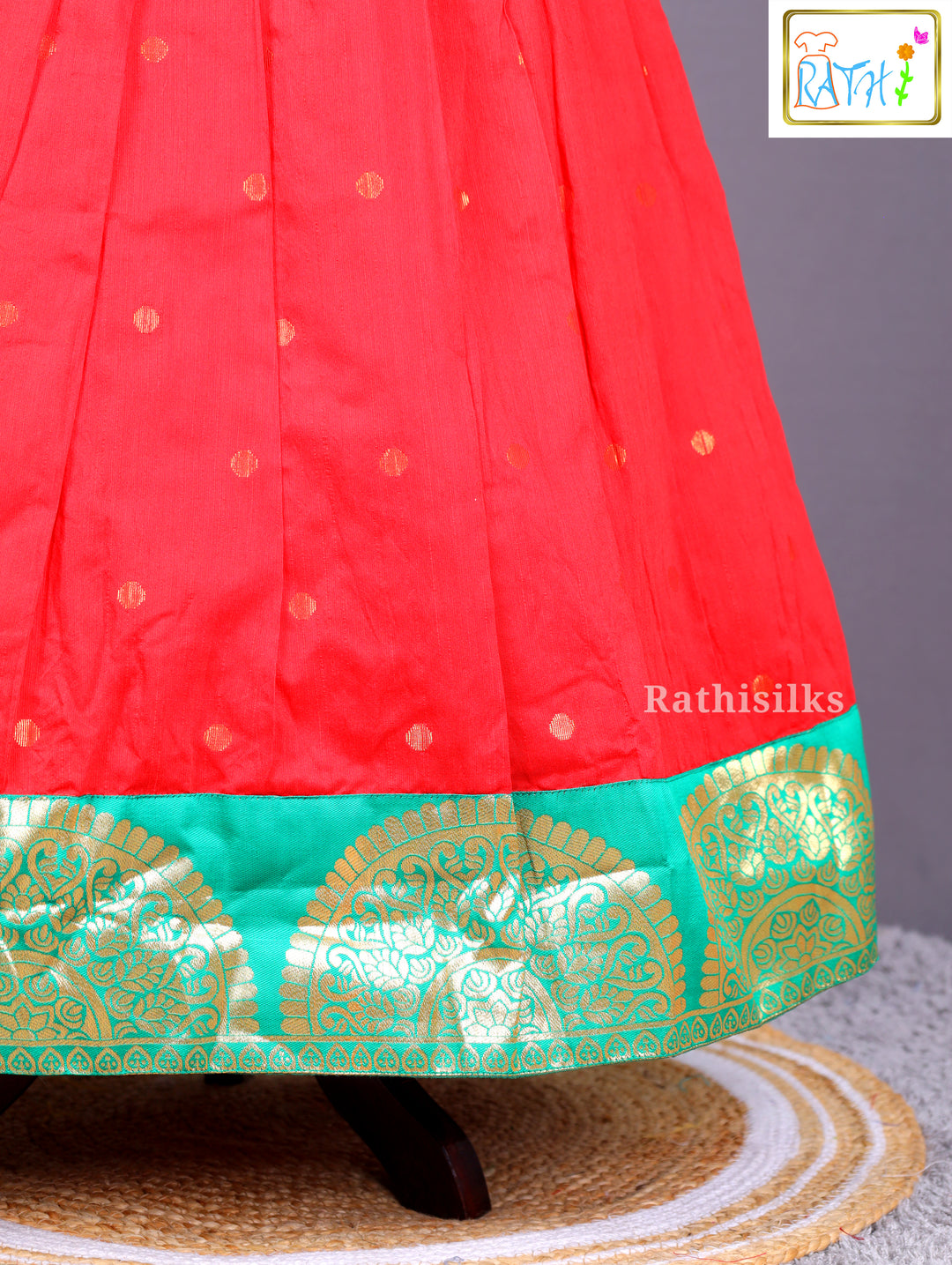 Festive Red and Green Brocade Long Frock