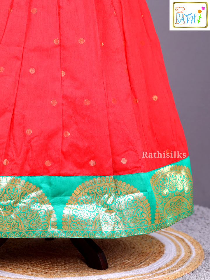 Festive Red and Green Brocade Long Frock