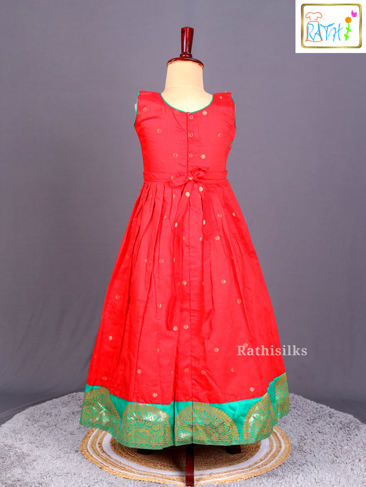 Festive Red and Green Brocade Long Frock
