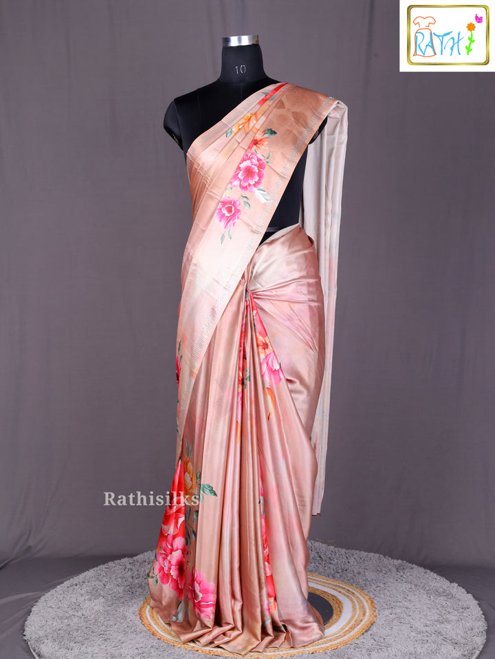 Rose Petal Digital Print Synthetic Saree