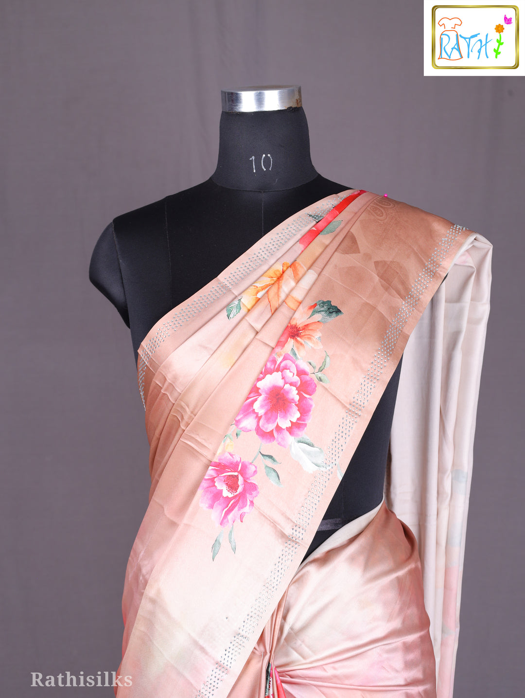 Rose Petal Digital Print Synthetic Saree