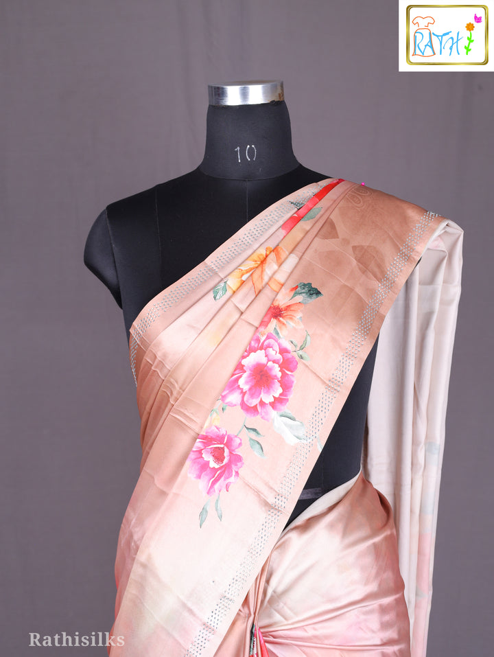 Rose Petal Digital Print Synthetic Saree