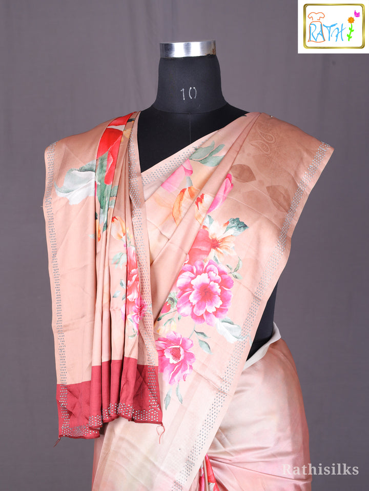 Rose Petal Digital Print Synthetic Saree