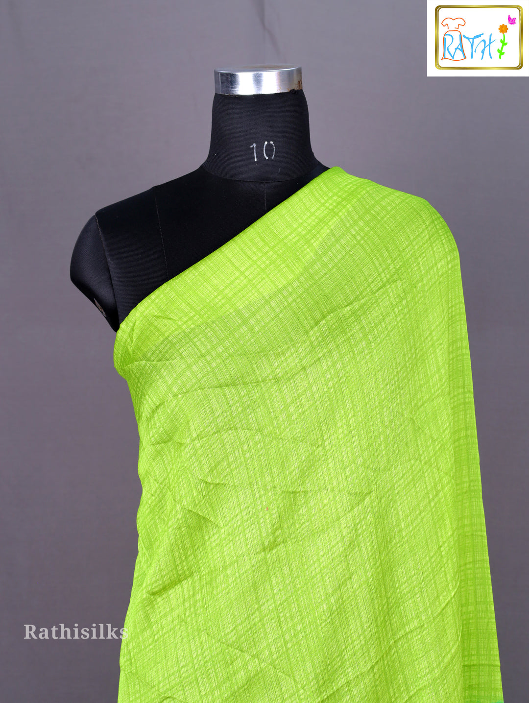 Lime Green and Aqua Watercolor Print Saree