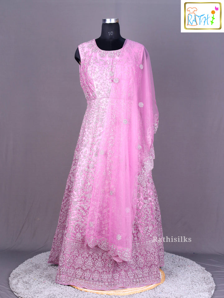 Lavender Embroidered Net Lehenga Set