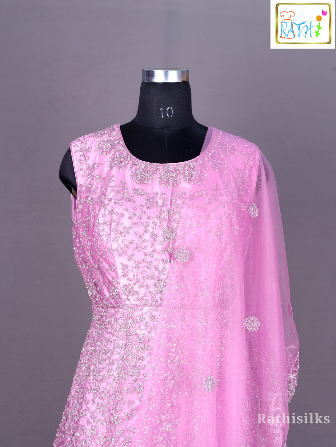 Lavender Embroidered Net Lehenga Set