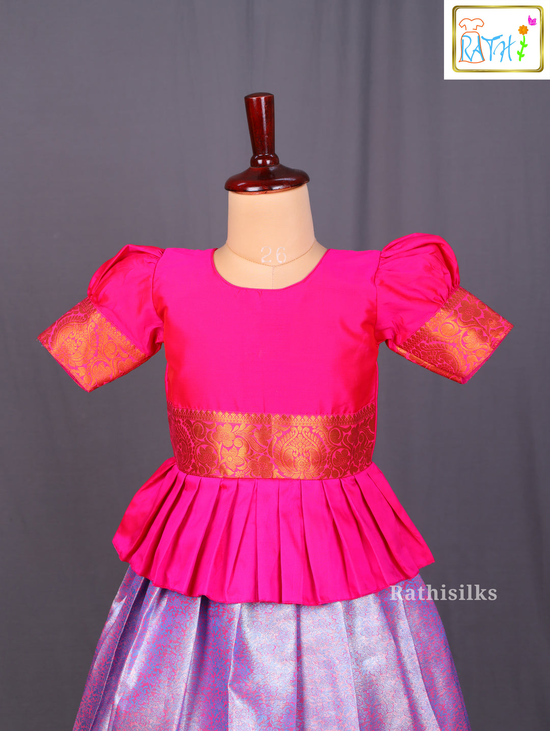 Vibrant Rani Pink & Shimmering Green Pavadai Sattai