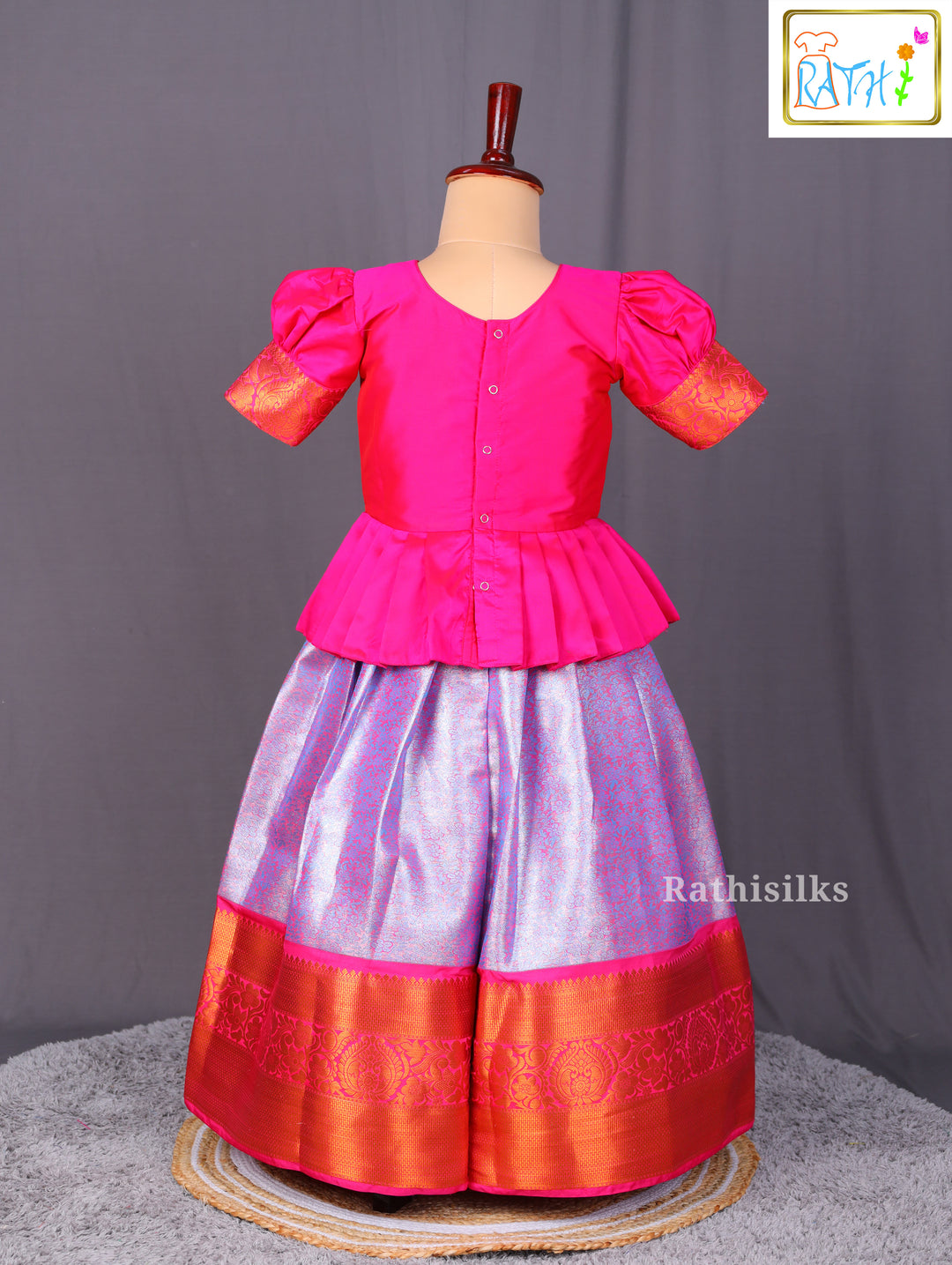 Vibrant Rani Pink & Shimmering Green Pavadai Sattai
