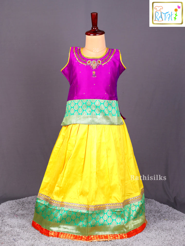 Vibrant Purple and Yellow Pavadai Sattai