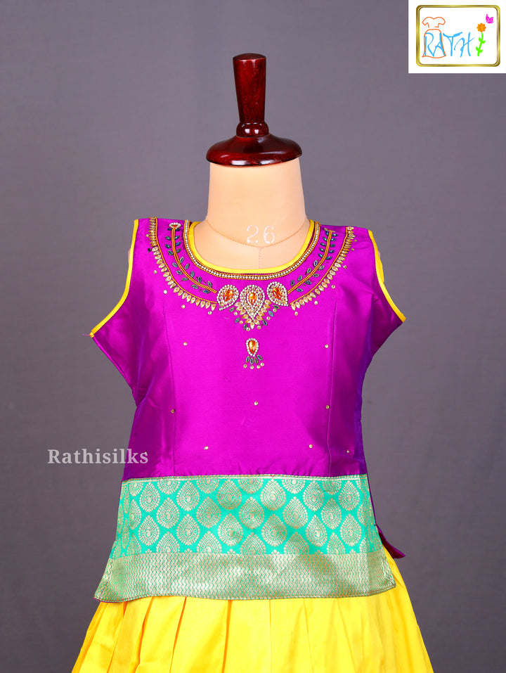 Vibrant Purple and Yellow Pavadai Sattai