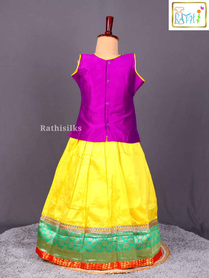 Vibrant Purple and Yellow Pavadai Sattai