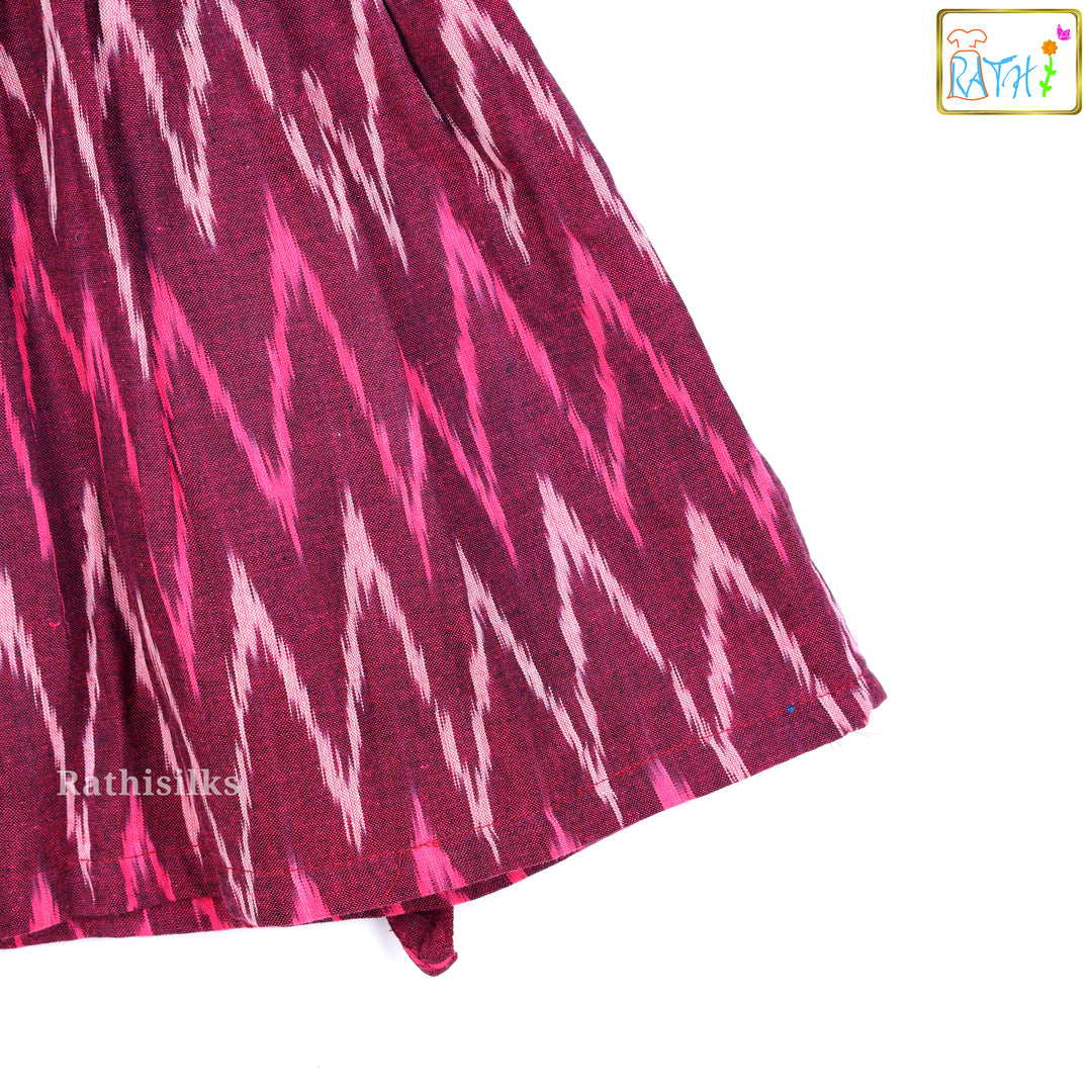 Maroon and Pink Woven Ikat Short Frock