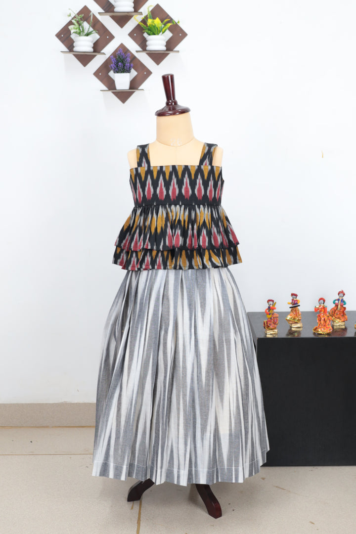 Ikat Printed Cotton Skirt and Top Set