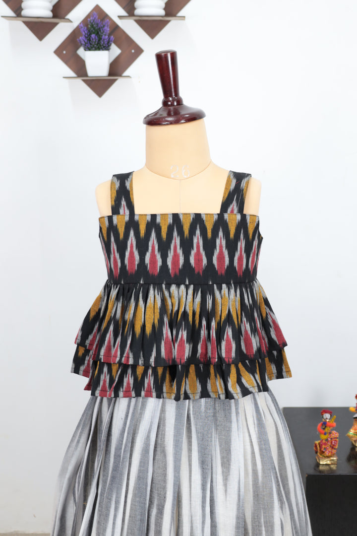 Ikat Printed Cotton Skirt and Top Set