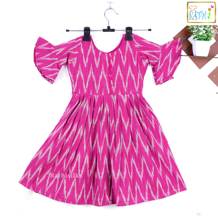 Pink and White Ikat Print Frock