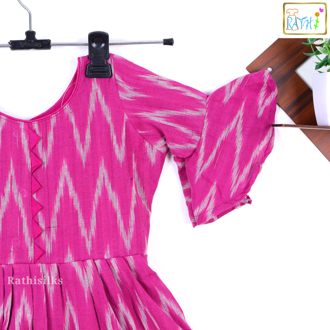 Pink and White Ikat Print Frock