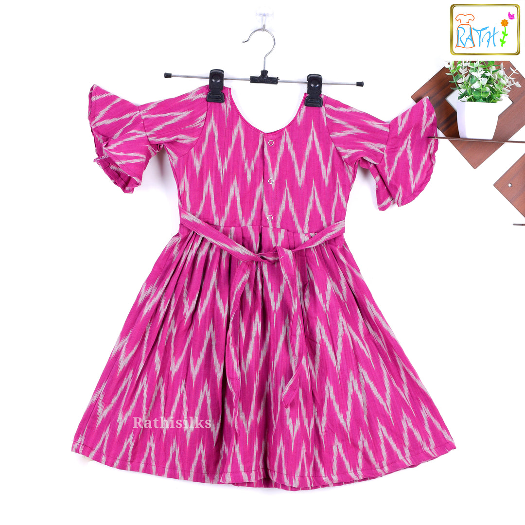 Pink and White Ikat Print Frock