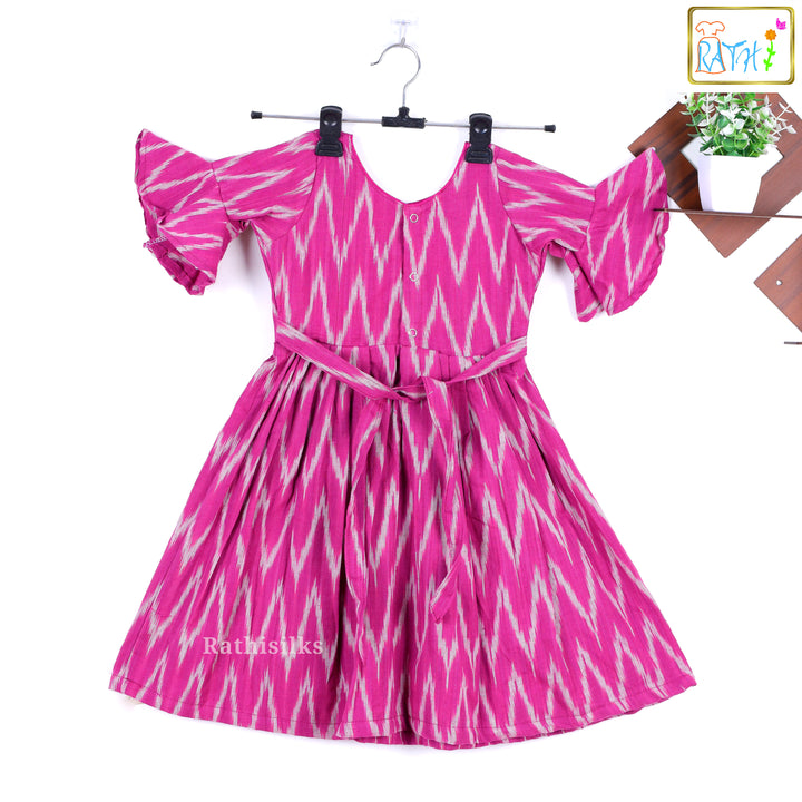 Pink and White Ikat Print Frock