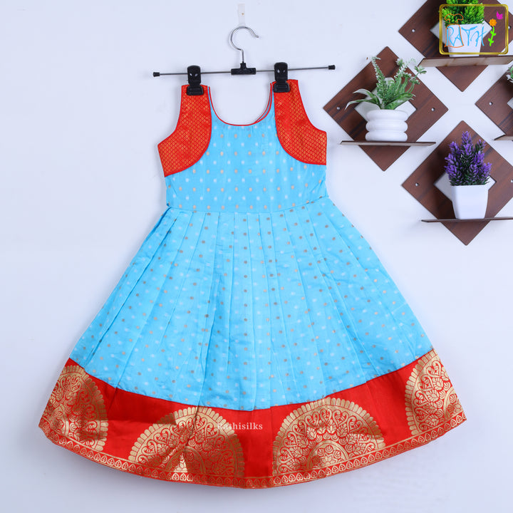 Sky Blue & Red Traditional  Frock